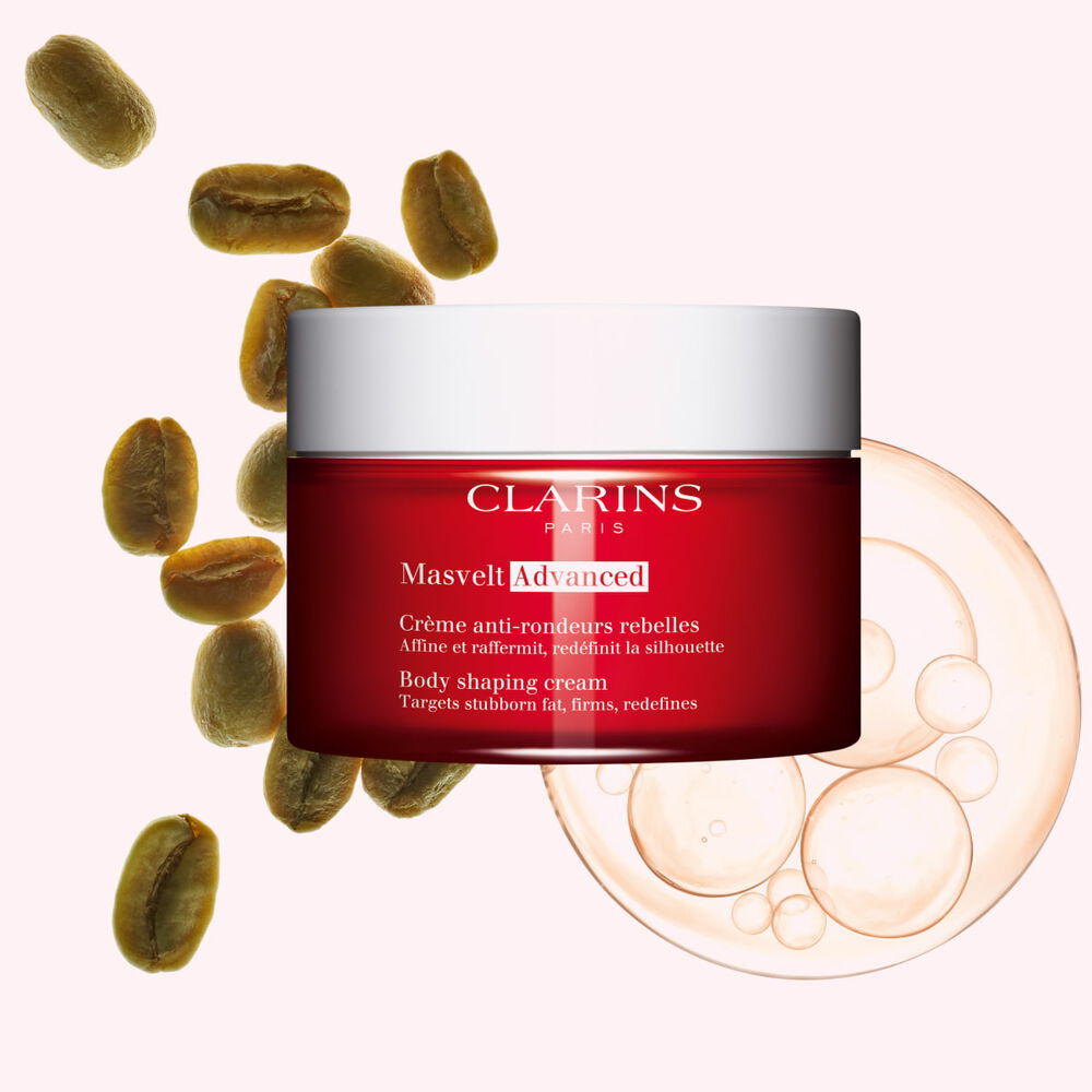 Creme modelador corporal Masvelt Clarins, com extratos de plantas, para conceder firmeza e esculpir visivelmente o corpo, proporcionando uma textura da pele mais suave.