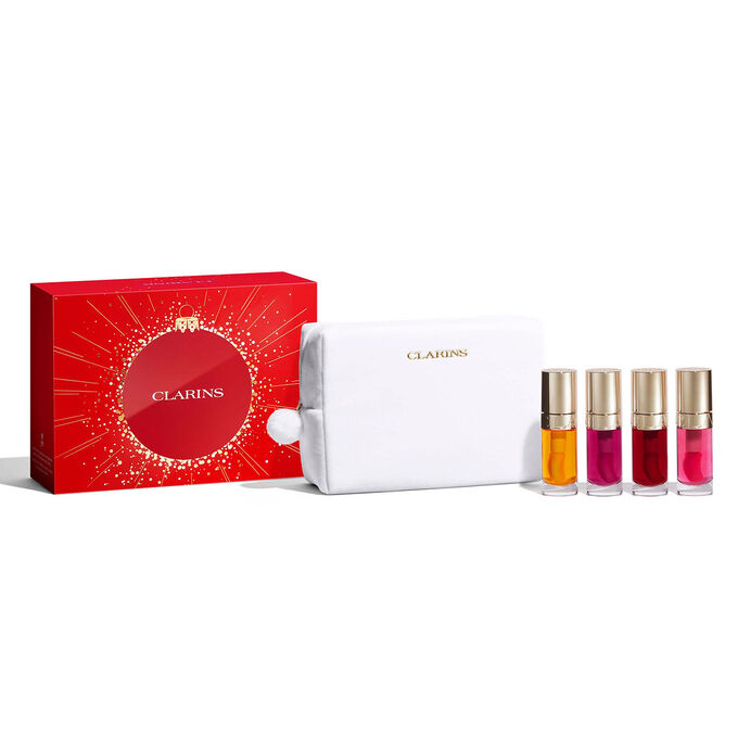 Coffret de Natal de &oacute;leos para l&aacute;bios Clarins com tons essenciais para a beleza quotidiana e l&aacute;bios naturalmente real&ccedil;ados