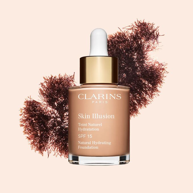 A base semelhante a s&eacute;rum Skin Illusion Clarins, com SPF 15, proporciona um resultado de base uniforme e natural.