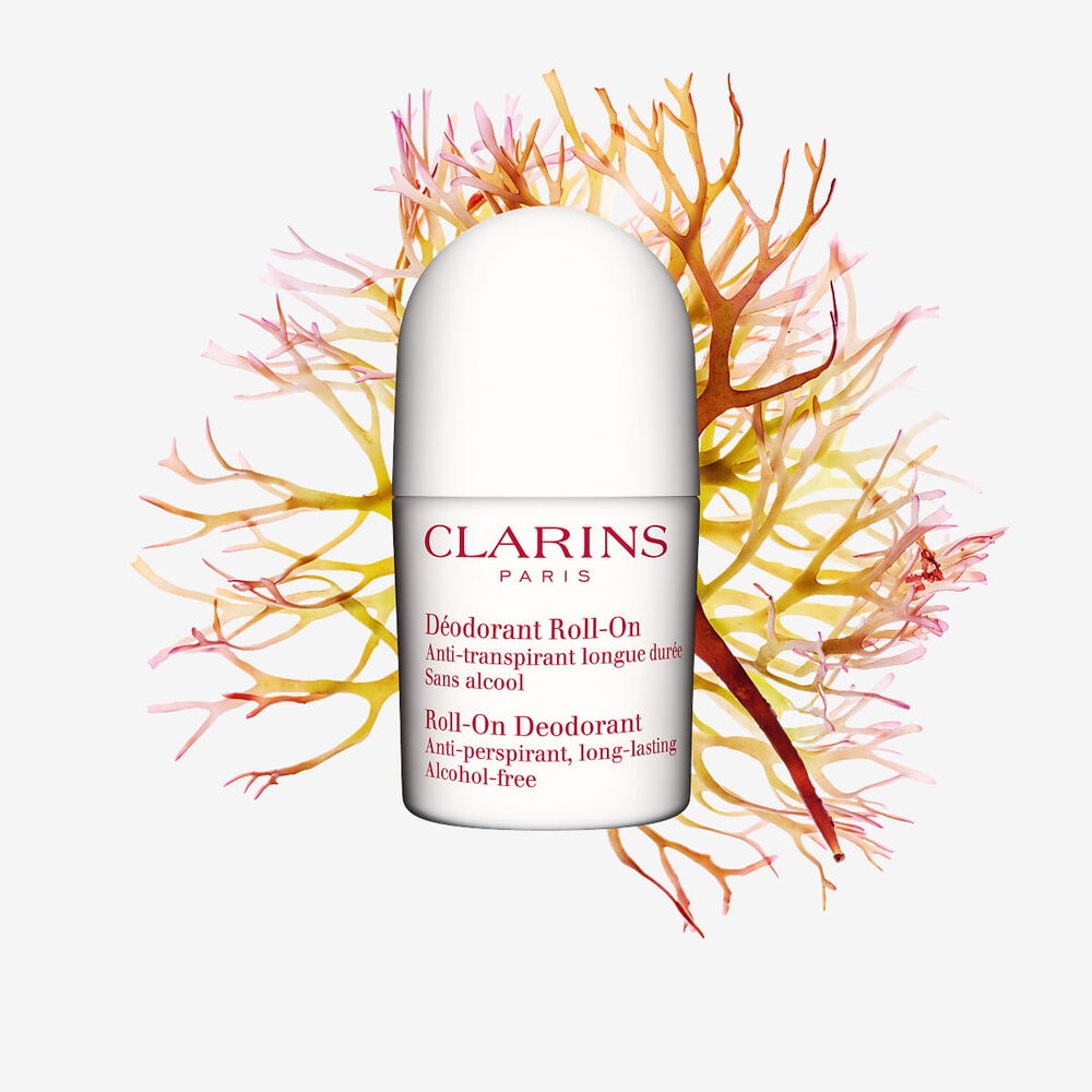 Desodorizante em roll-on Clarins com extrato natural de pinheiro, concebido para proporcionar &agrave;s mulheres uma prote&ccedil;&atilde;o quotidiana duradoura.
