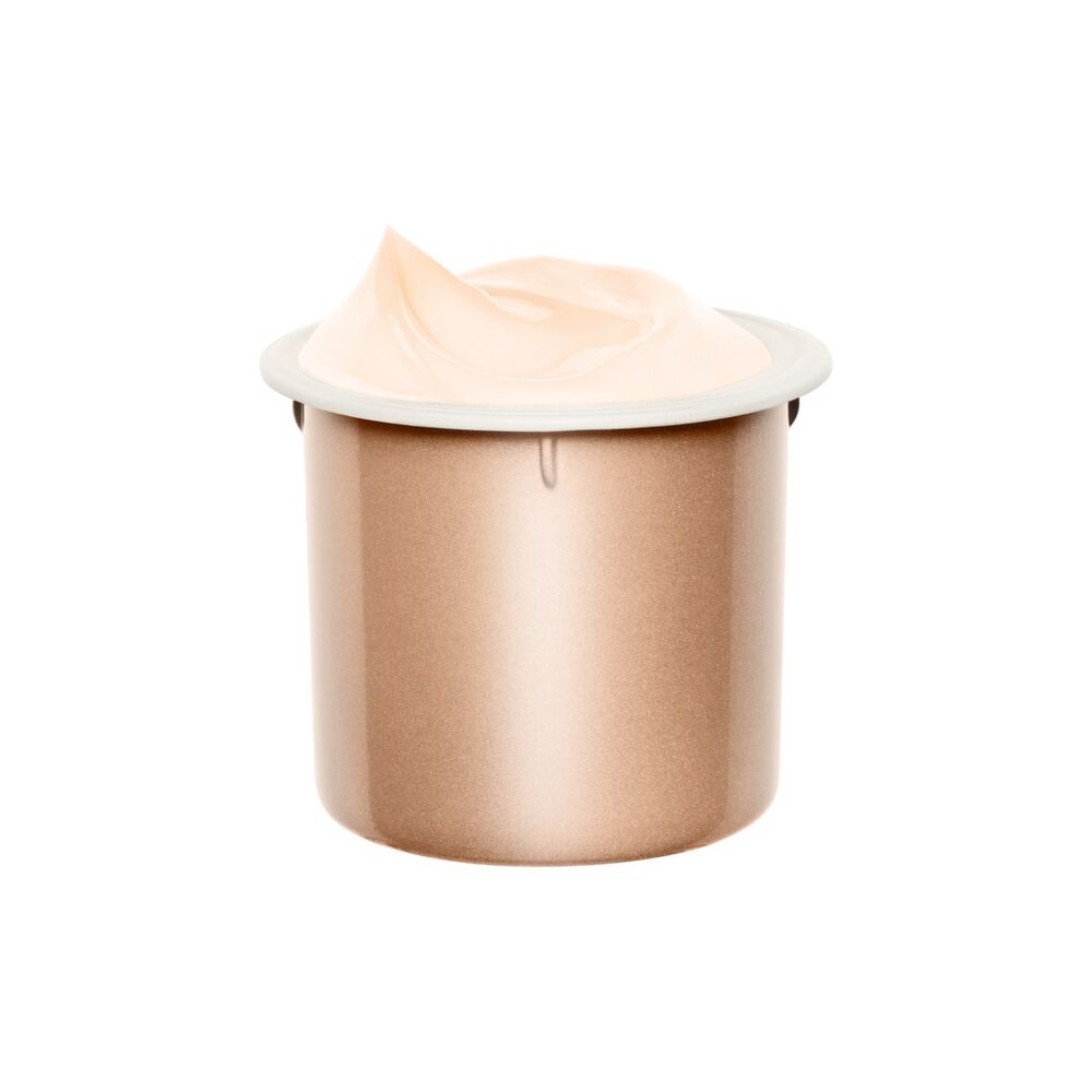 Imagem da embalagem de recarga do creme Extra-Firming Jour para todos os tipos de pele num fundo rosa claro
