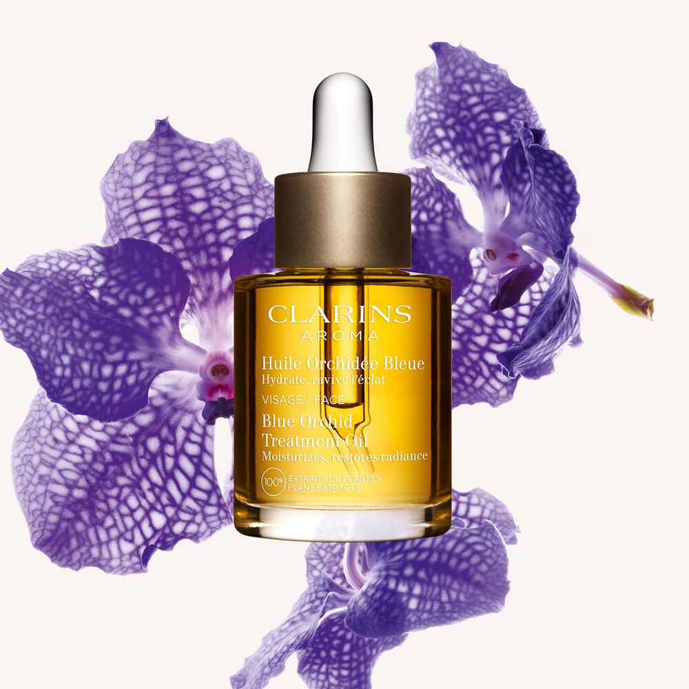 O Huile Orchid&eacute;e Blue da Clarins para pele seca, com extratos de plantas 100% puros e &oacute;leo de avel&atilde;, para nutrir profundamente a pele desidratada.