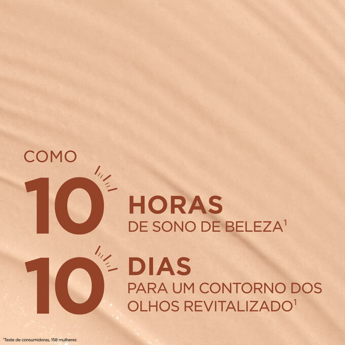 A textura do corretor proporciona um efeito de sono de beleza de dez horas e um contorno dos olhos revigorado em dez dias, para um aspeto descansado