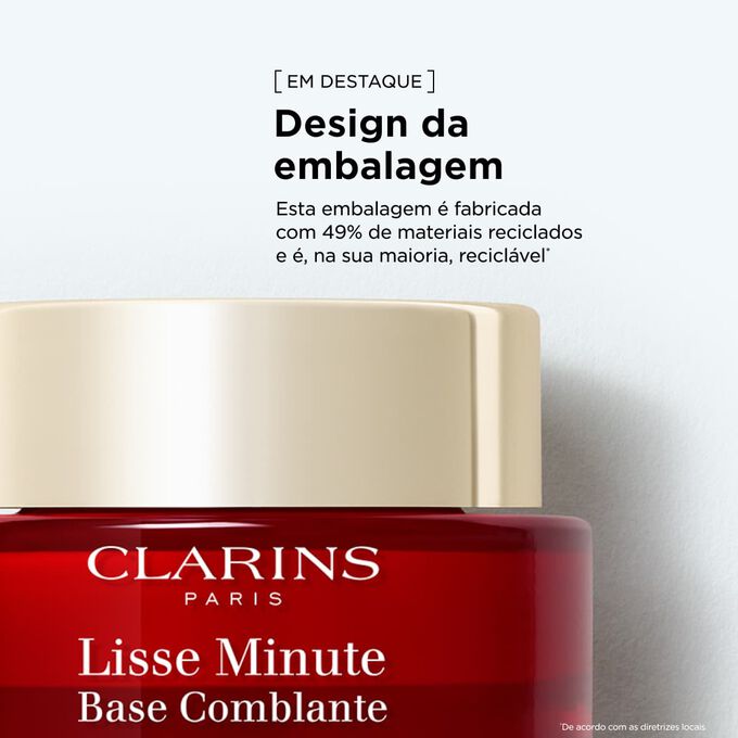 Embalagem vermelha de Clarins Lisse Minute destacada pelo design da embalagem e pela rotina de beleza sustent&aacute;vel.