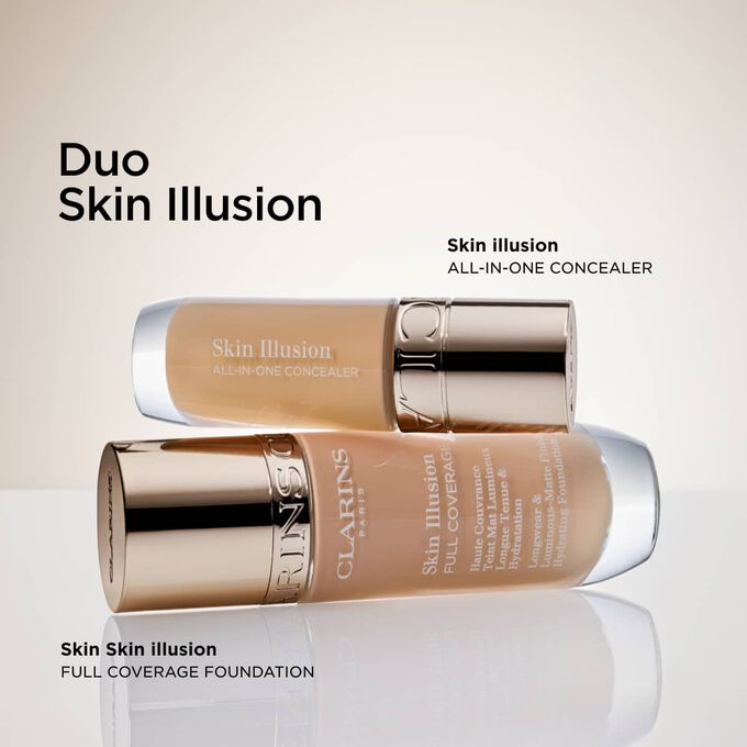 Duo Skin Illusion anti-imperfei&ccedil;&otilde;es, com All-in-One Concealer e Full Coverage Foundation, para uma tez perfeita e radiante