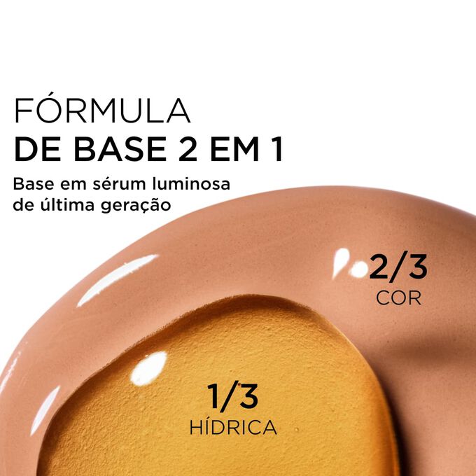 Destaque para a combina&ccedil;&atilde;o de duas texturas: s&eacute;rum e base na f&oacute;rmula com s&eacute;rum da Clarins para uma cobertura de &uacute;ltima gera&ccedil;&atilde;o