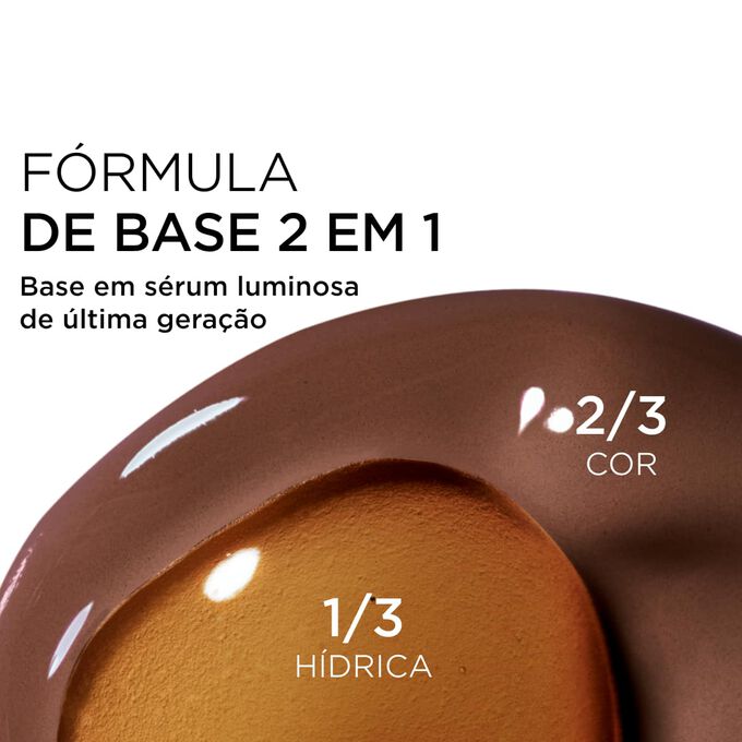 Destaque para a combina&ccedil;&atilde;o de duas texturas: s&eacute;rum e base na f&oacute;rmula com s&eacute;rum da Clarins para uma cobertura de &uacute;ltima gera&ccedil;&atilde;o