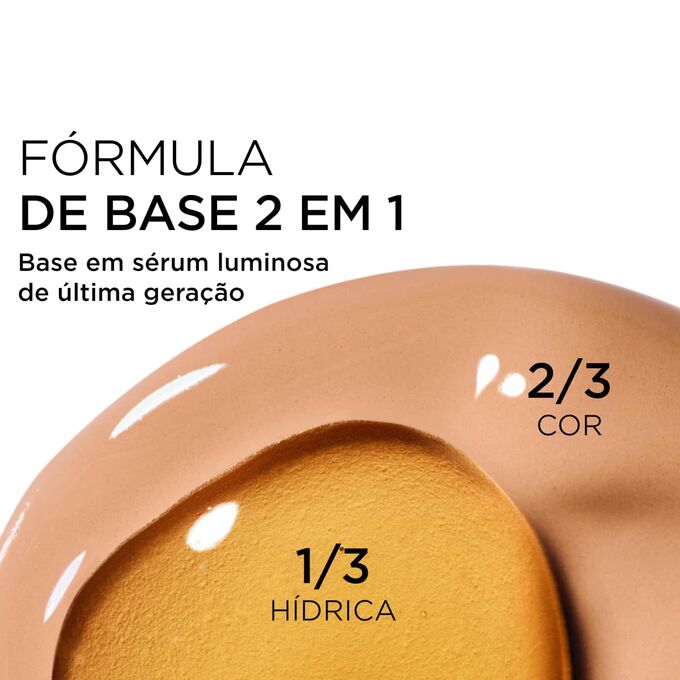 Destaque para a combina&ccedil;&atilde;o de duas texturas: s&eacute;rum e base na f&oacute;rmula com s&eacute;rum da Clarins para uma cobertura de &uacute;ltima gera&ccedil;&atilde;o