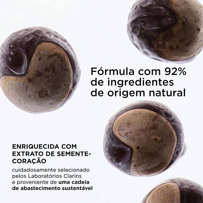 Semente-cora&ccedil;&atilde;o em destaque: f&oacute;rmula com 92% de ingredientes de origem natural, selecionados e obtidos de forma sustent&aacute;vel.
