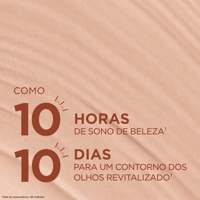 A textura do corretor proporciona um efeito de sono de beleza de dez horas e um contorno dos olhos revigorado em dez dias, para um aspeto descansado