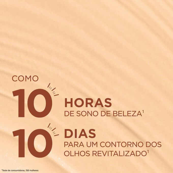 A textura do corretor proporciona um efeito de sono de beleza de dez horas e um contorno dos olhos revigorado em dez dias, para um aspeto descansado