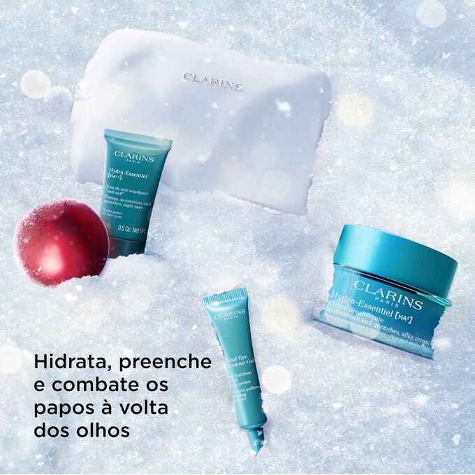 Coffret de Natal Hydra-Essentiel, creme hidratante de tamanho de venda, creme de noite e produtos para o contorno dos olhos.