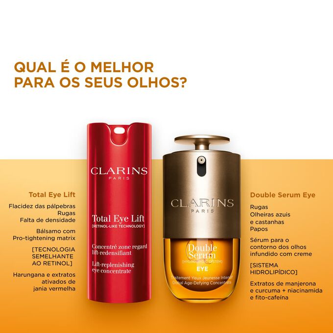 Compare o Total Eye Lift e o Double Serum Eye s&eacute;rum para o contorno dos olhos para encontrar o melhor cuidado antienvelhecimento para si.